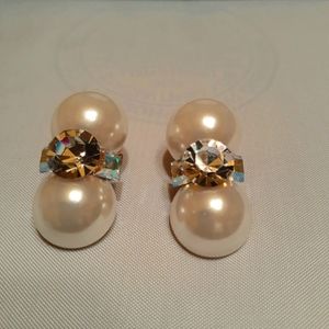Vintage Pearl and Pave Rhinestone Earrings